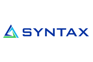 Logo of Syntax Systems featuring a stylized triangle above the brand name.