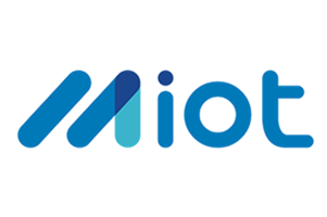 Logo with blue text spelling "Miot" on a white background. The "M" resembles two parallel lines and a third shorter line forming a diagonal, with a distinctive gradient effect. This stylized design represents MIOT Solutions, emphasizing innovation and sleek functionality.