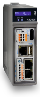 Industrial Altus programmable logic controller (PLC) with digital displays, various ports including USB, and orange terminal blocks for connectivity.