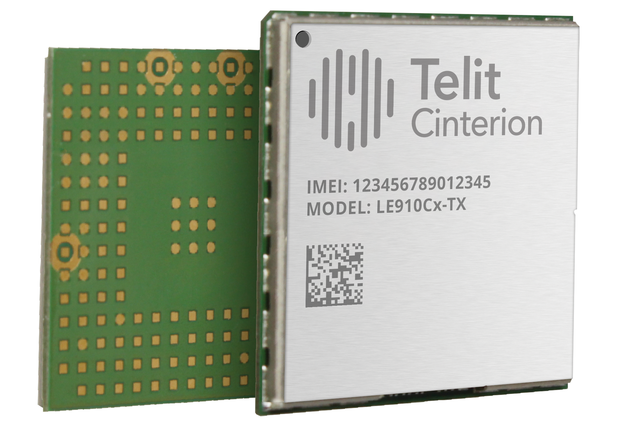 The Telit LE910Cx-TX, a 4G LTE module, is displayed on a white background.