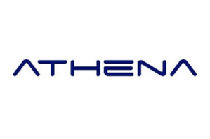 The image shows the word "ATHENA" in blue uppercase letters against a white background.