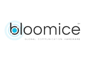 Logo of bloomice, a company specializing in global communication hardware, with the name written in stylized lowercase letters and an icon resembling a microphone or radar signal.