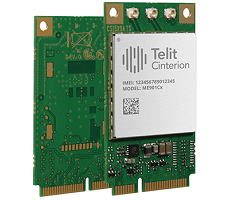 Two Telit Cinterion modules with circuit boards visible, labeled with model number ME910Cx.