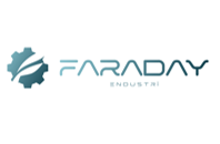 Logo featuring a gear-shaped icon and the text "FARADAY INDUSTRI" in modern font.