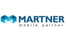 Blue geometric logo with the text "MARTNER mobile partner" on a white background.