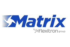 Matrix logo in blue and white with stylized text. Below, “Hflexitron group” is written in gray with a circuit graphic.