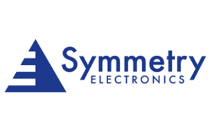 Symmetry Electronics logo featuring a blue triangular symbol and the company name in bold blue text.